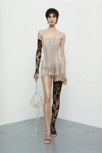 Frolov CORSET DRESS EMBELLISHED WITH CRYSTALS AND PEARLS