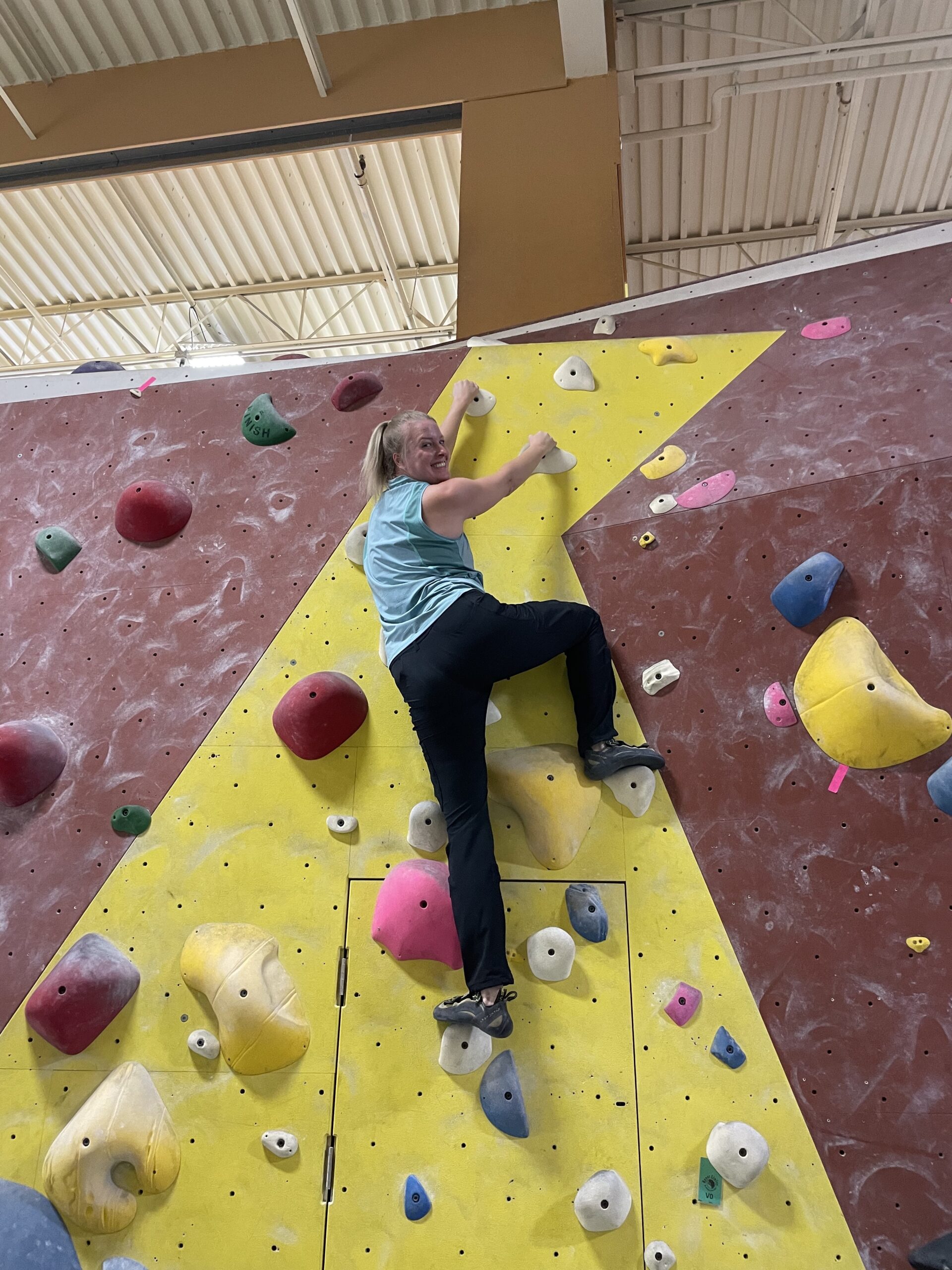 Women rock climbing 